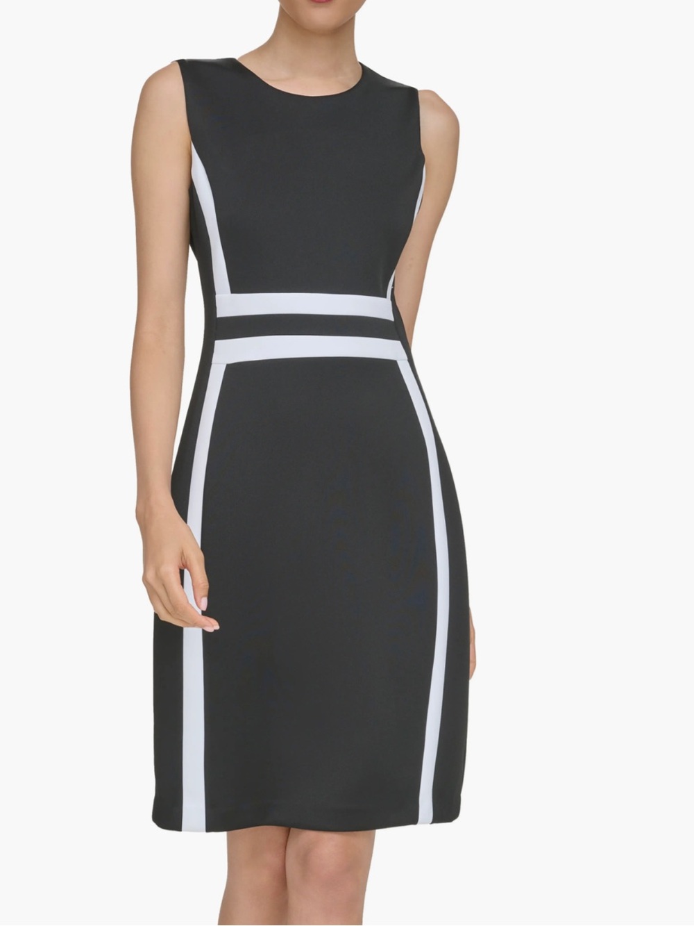 Calvin Klein Sleeveless Scuba Sheath Dress Navy & White